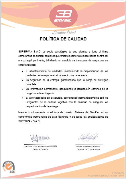 Política de Calidad SUPERVAN